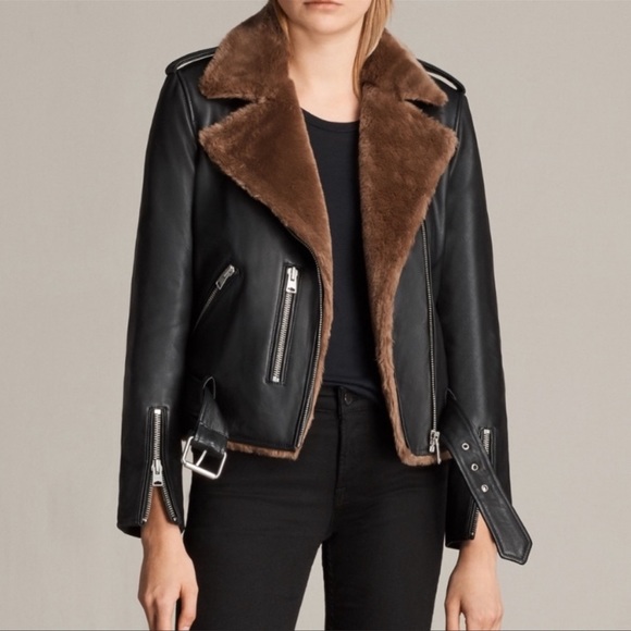 All Saints Jackets & Blazers - All Saints Balfern Faux Fur Lined Lux Leather Biker Jacket